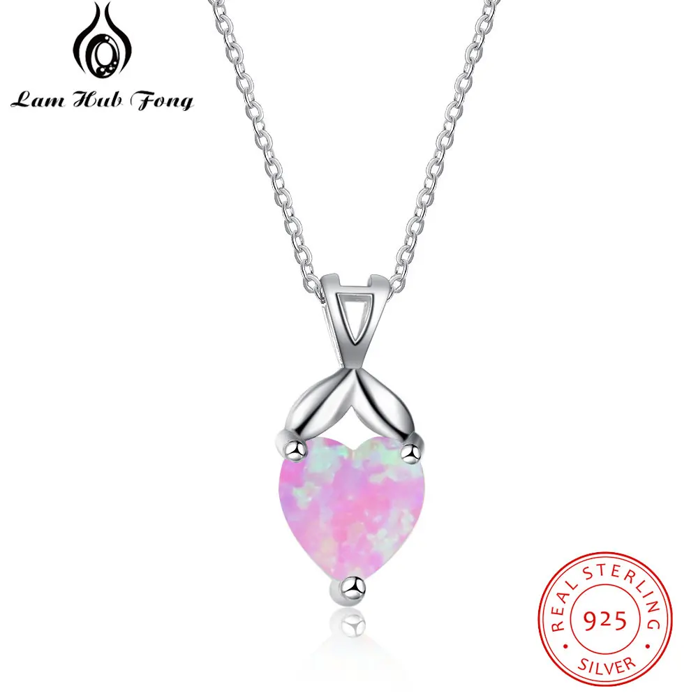 

Cute Heart Shape Necklace Pink Opal Stone Necklace Women 925 Sterling Silver Necklace Silver 925 Wedding Jewelry (Lam Hub Fon