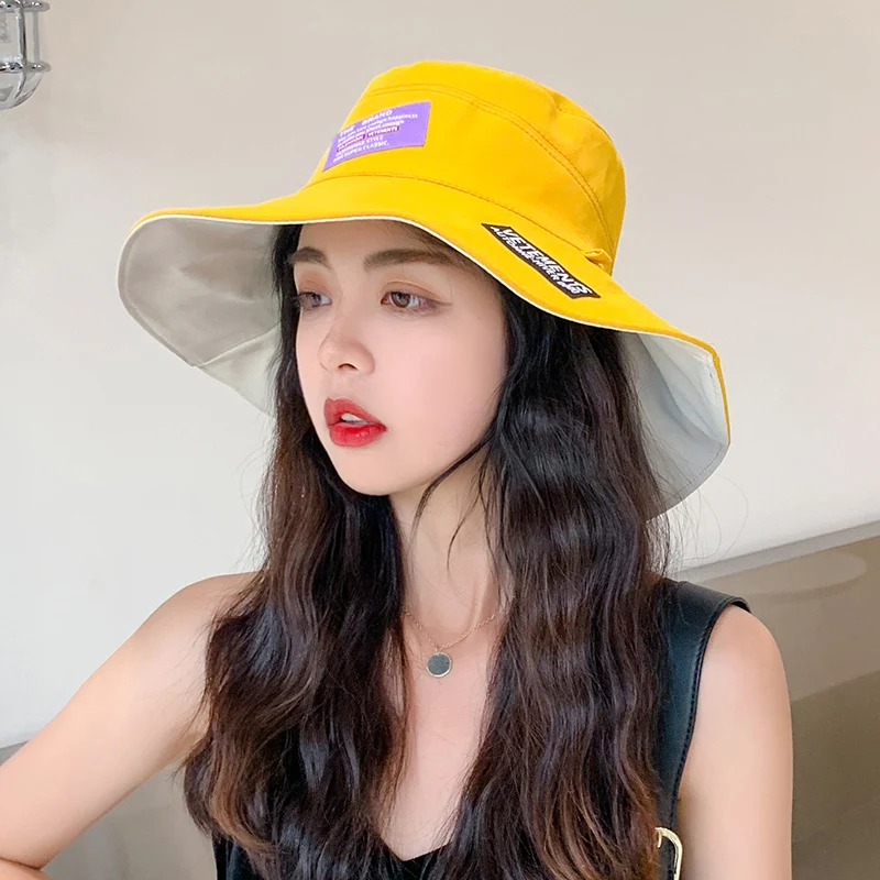 

Панама женская хлопковая с широкими полями, Пляжная Панама с защитой от ультрафиолета, Корейская Кепка для отдыха на открытом воздухе, путе...