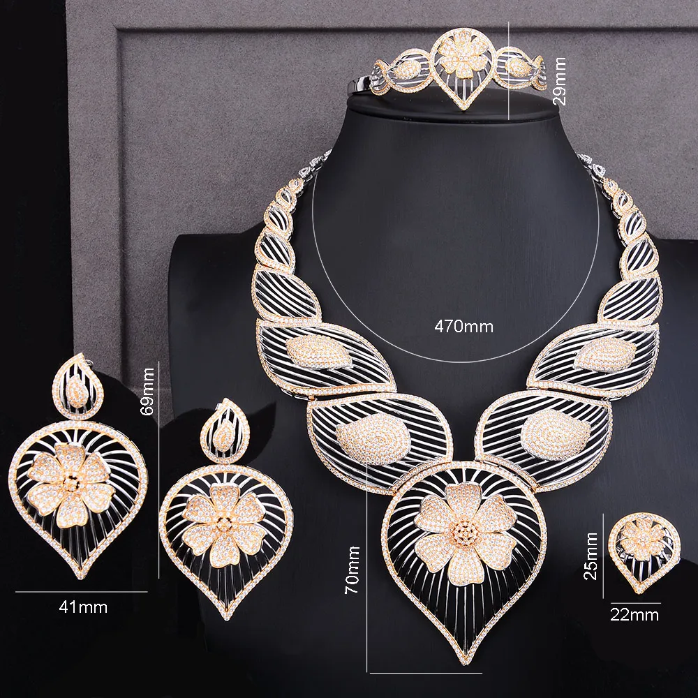 

missvikki Famous Dubai Bridal Set Big Shiny Necklace Bangle Earrings Ring for Women Wedding Engagement Occasion Jewelry Set 2020