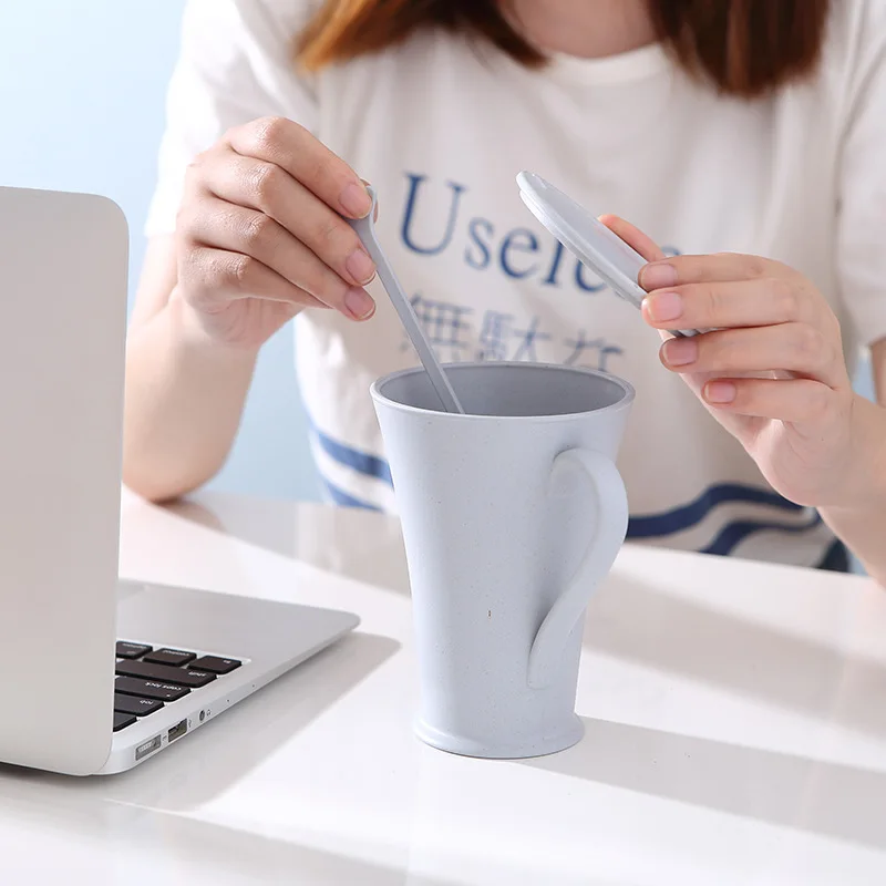 

Bamboo Fiber Coffee Cup Creative Mug Home Tea Cup with Lid Children Milk Mug Cup Environmentally Friendly and Degradable