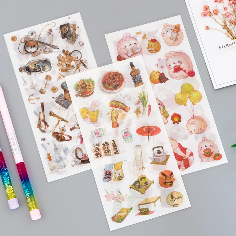 3 6sheet/пакет Kawaii с цветочным рисунком для девочек кот собака Бумага васи наклейки