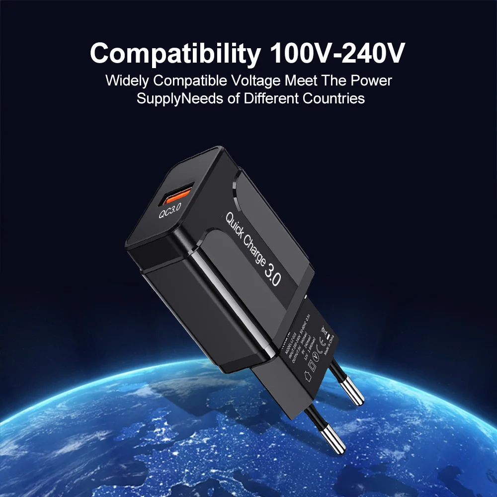 Зарядное устройство USB QC 3 0 18 Вт для Samsung S10 Phone X 8 7 Xiaomi Mi9 Huawei|Зарядные устройства