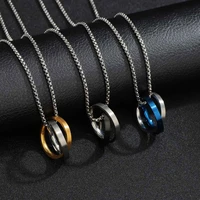 fashion simple stainless steel gold and slver double ring interlocking men and women ring pendant necklace jewelry party gift