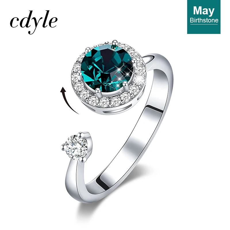May. R1040E-S Cdyle, женское золотое кольцо, украшенное кристаллом Swarovski, 12 цветов, круглый камень, открытый палец, кольцо, ювелирные изделия, аксессуары - Цвет основного камня: May. R1040E-S
