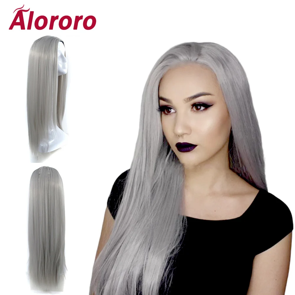 Alororo-Peluca de cabello sintético para mujer, pelo largo y liso de 26 pulgadas, color blanco, rojo y gris, a la moda, Alta Temperatura