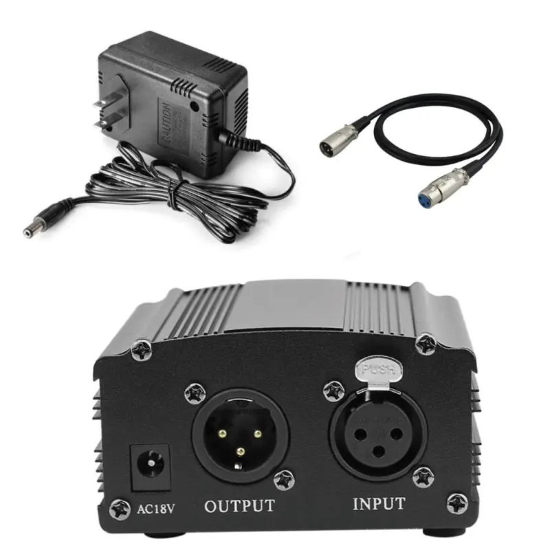 48 В фантомный источник питания с одним аудиокабелем XLR и адаптером AC220V EU для