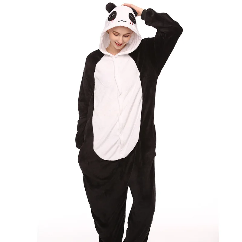 Cute Cartoon Animal Panda Pajamas Winter Flannel Warm One-Piece Pajamas Adult Unisex Cosplay Onesies Christmas Halloween Costume