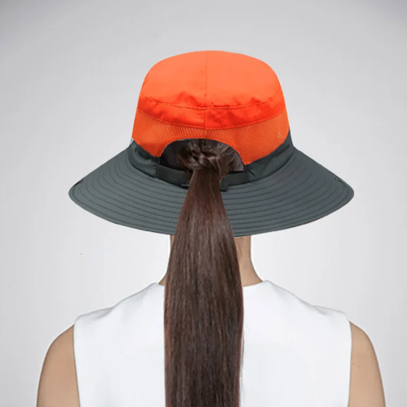 UPF50 + легкий шляпа от солнца женский хвостик ведро летняя Рыбацкая Кепка для