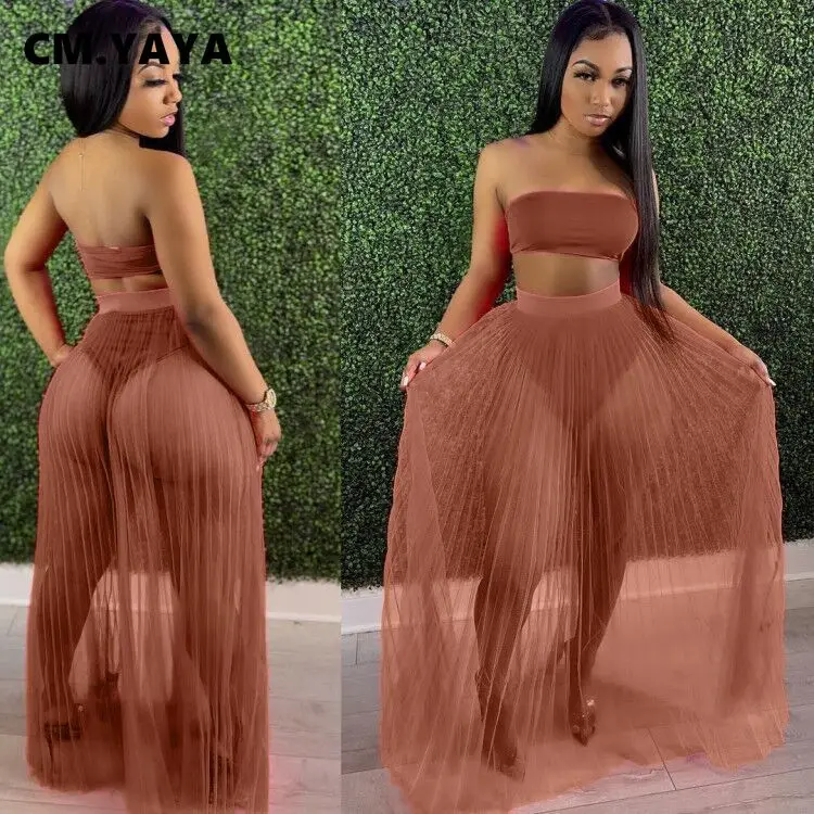 Женский сетчатый комплект CM.YAYA из двух предметов сексуальный пляжный Топ без