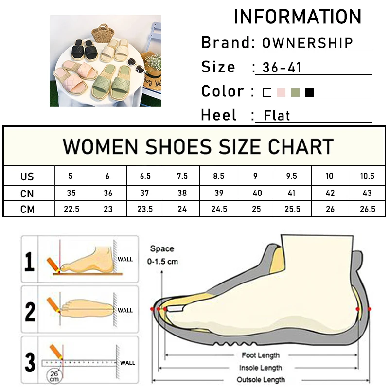 

Women Slippers 2021 Woman Flats Summer Women's Weave Slides Female Square Toe Comfortable Home Footwear Ladies Beach Shoes