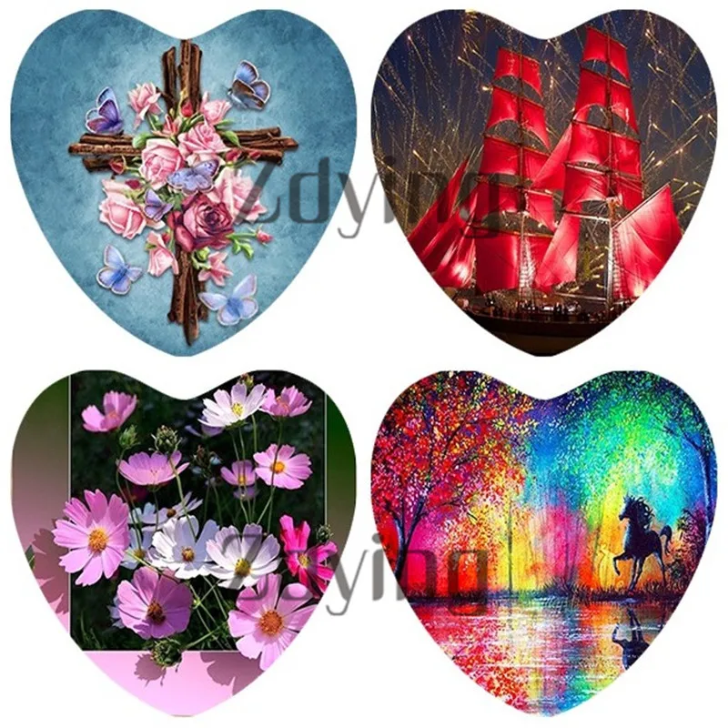 ZDYING 5 шт./лот цветные этнические цветы в форме сердца стеклянный кабошон с фото 25