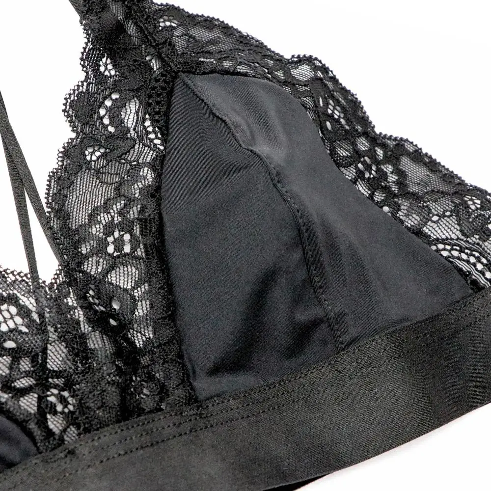 

Ningsige Sexy Deep V Unlined Wire Free Bra+Thong+Panties 4Pcs Y-lined Beauty Back Underwear Ultra-Thin Lingerie Set