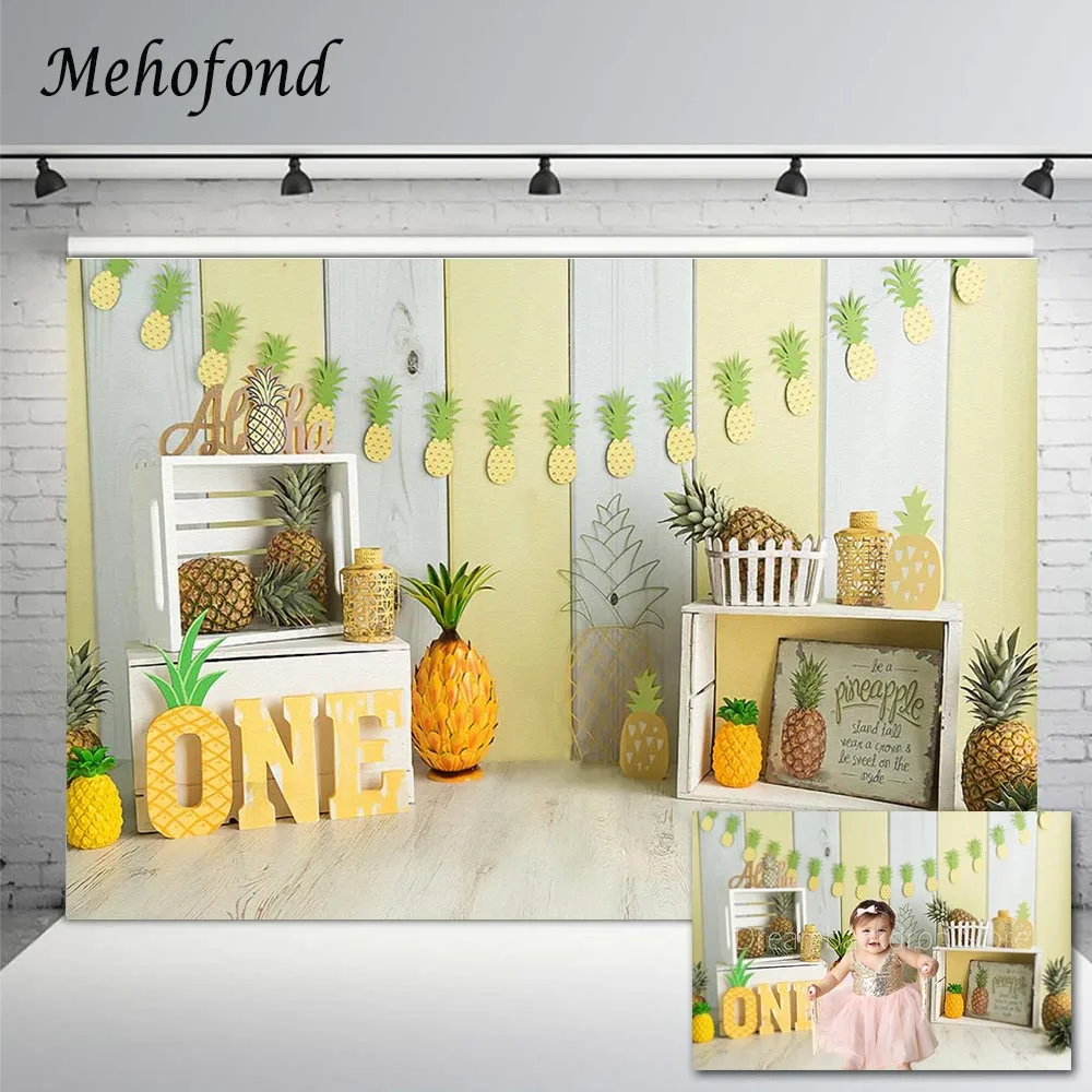 

Mehofond Pineapple Shop 1st Birthday Backdrop Summer Aloha Wood Wall Baby Portrait Photography Background Photo Studio Photocall