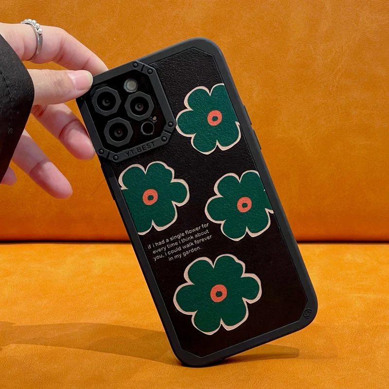 

Art Retro Abstract Plaid Flower Korea Phone Case For iPhone 11 12 13 Pro Xs Max X Xr 7 8 Puls Cases Cute Soft Silicone Cover