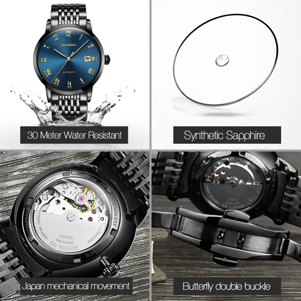 

JSDUN Men watches Waterproof Automatic Mechanical Surveillance Make Top Surveillance Make Pulse Lust sapphire rose gold watch