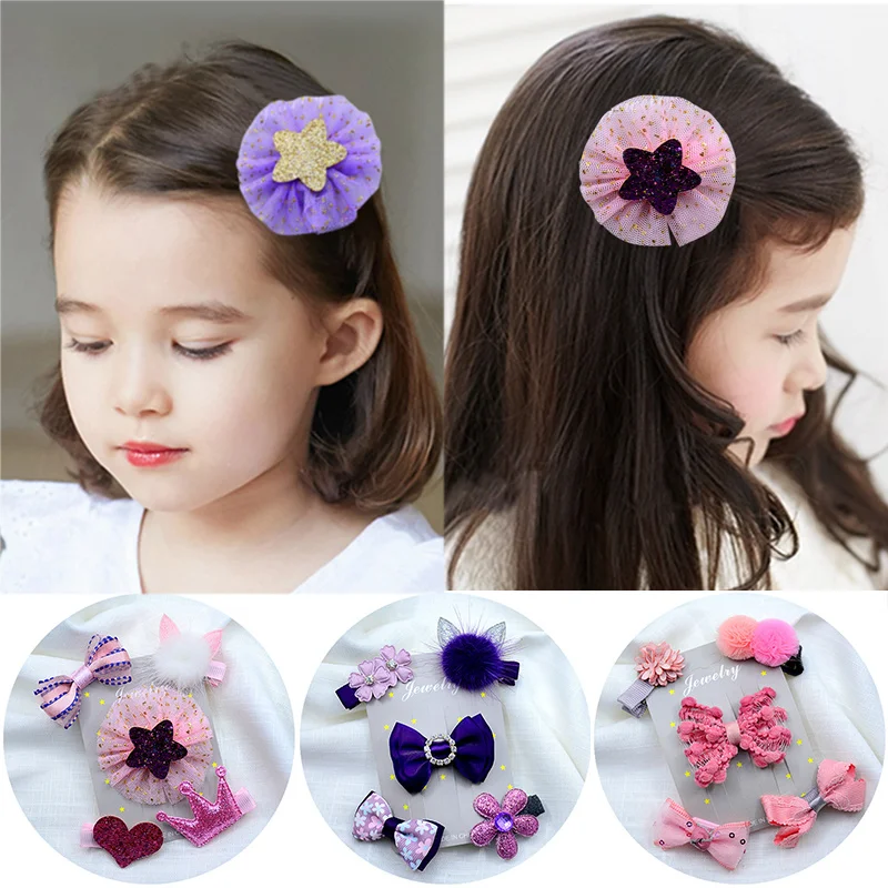 

5PCS/set Baby Girls Barrettes Bow Hairpins Children Hair Clip for Girls Flower Headdress Princess Headwear Hair Accessories