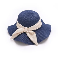 new sunshade straw hat bow pearl holiday beach foldable sun sun basin hat