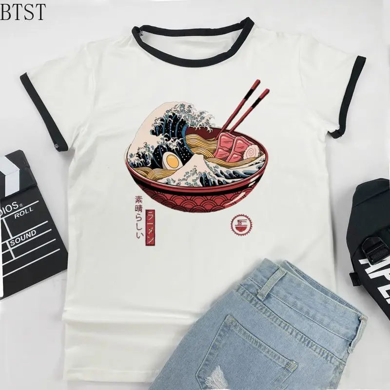 

Забавные футболки с принтом «Великая рамен», новинка, модная Готическая футболка в стиле хип-хоп для мужчин и женщин, Повседневная модная фу...