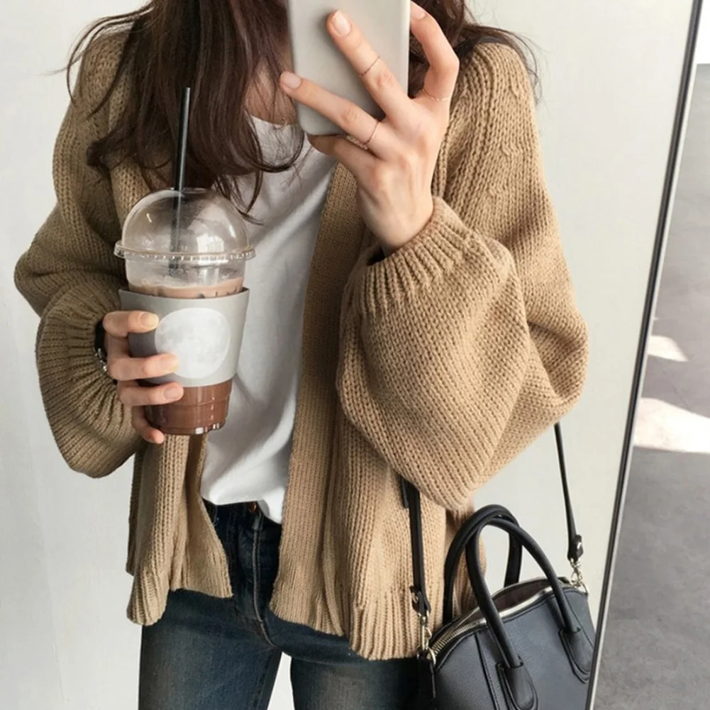 Женский зимний теплый повседневный свободный однотонный короткий вязаный