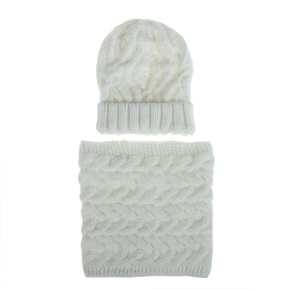 WELROG Winter Beanie Hat and Scarf Set for Women Autumn Casual Hat Ring Scarves Hat Knit Skullies Beanies Hats for Girls - Цвет: Слоновая кость