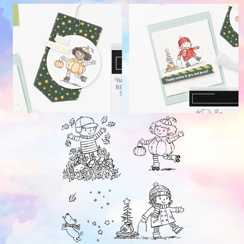 

Winter Boy Girl Clear Stamps Template Metal Cutting Dies For Diy Scrapbook Embossed Paper Card Album Decoration Craft Stamps