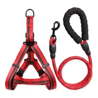 20pcs lightweight reflective pet collar solid color adjustable dog harness with leash set pet nylon dog collars in bulk