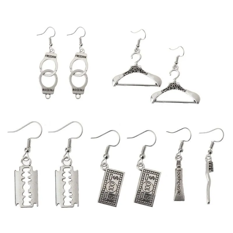 Креативные антикварные наручники лезвие зубная щетка доллар висячие серьги