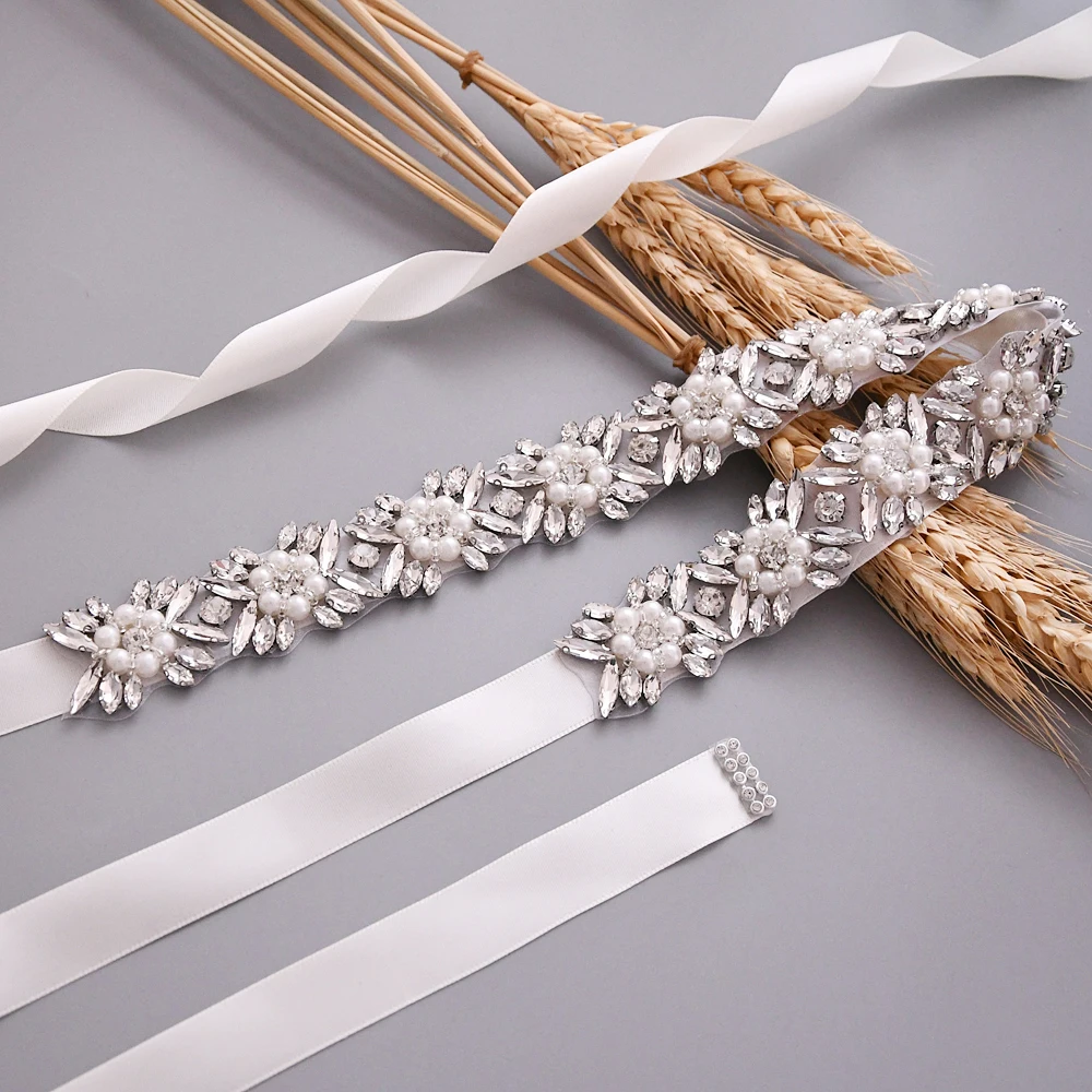 

S449 Rhinestone Pearl Applique Wedding Belts Bride Dress Accessories Girl Birthday Prom Dresses Decoration Woman Luxurious Sash