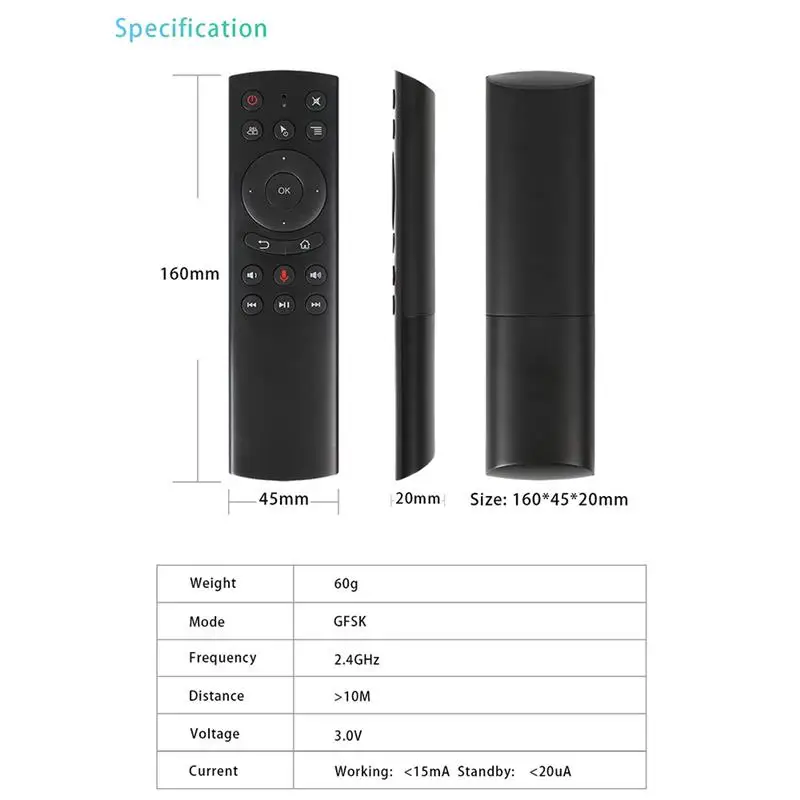 

G20 voice somatosensory remote control, 2.4G flying mouse wireless mini keyboard, voice control, with gyroscope,for PC HTPC IPTV