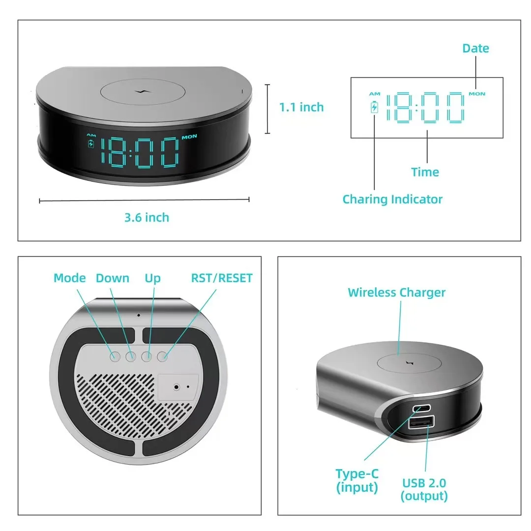 Wi-Fi Смарт-камера 15 Вт Беспроводное зарядное устройство двустороннее аудио ночное