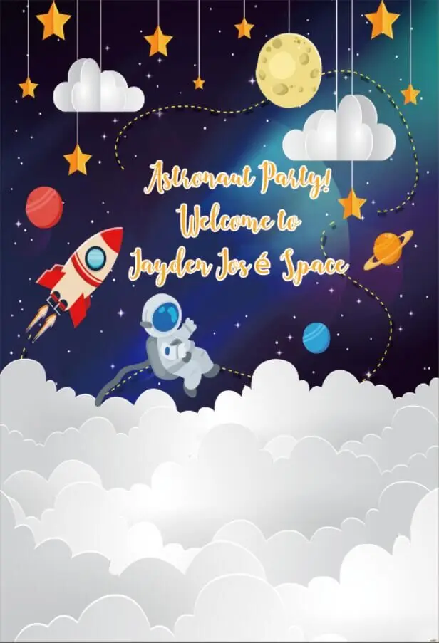 5x7FT пространства голубое небо с золотыми звездами космический корабль планеты