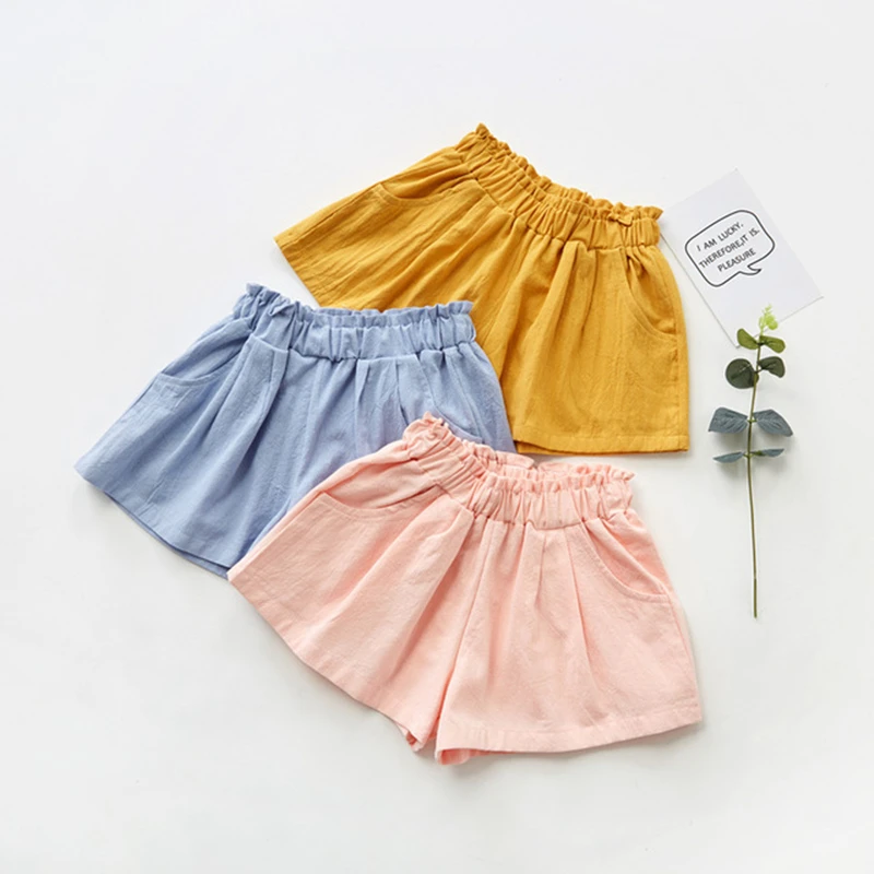 Детские хлопковые льняные шорты Летние шаровары для маленьких девочек