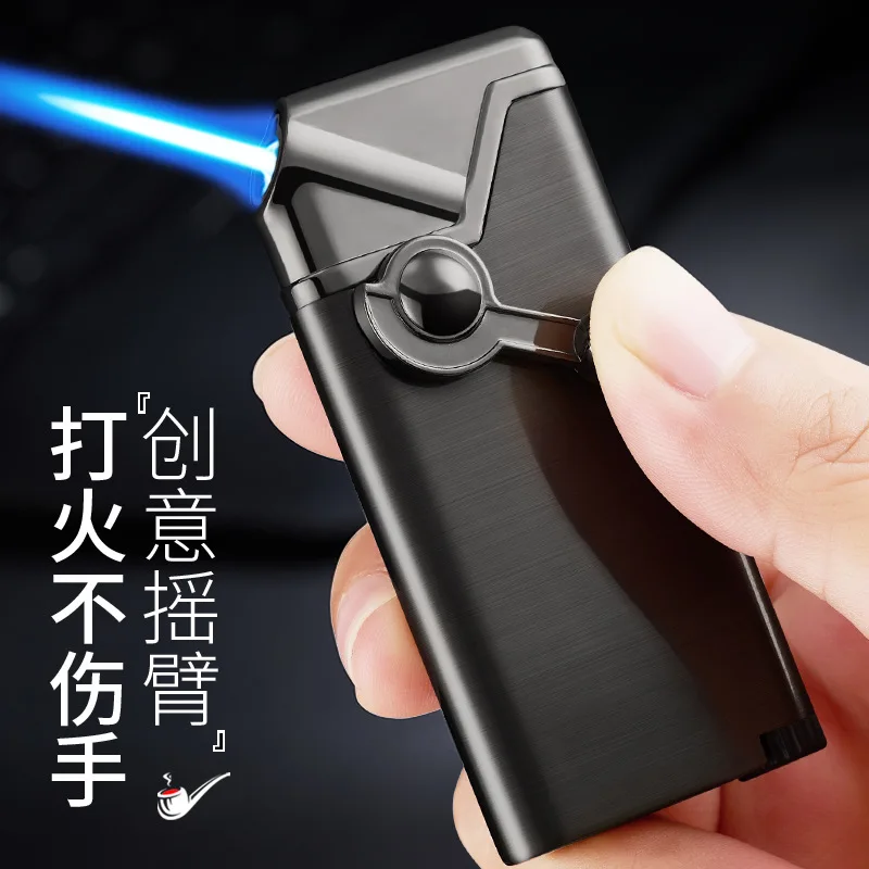 

New rocker arm inflatable Blue Flame straight blow windproof diagonal cigar pipe metal creative lighter