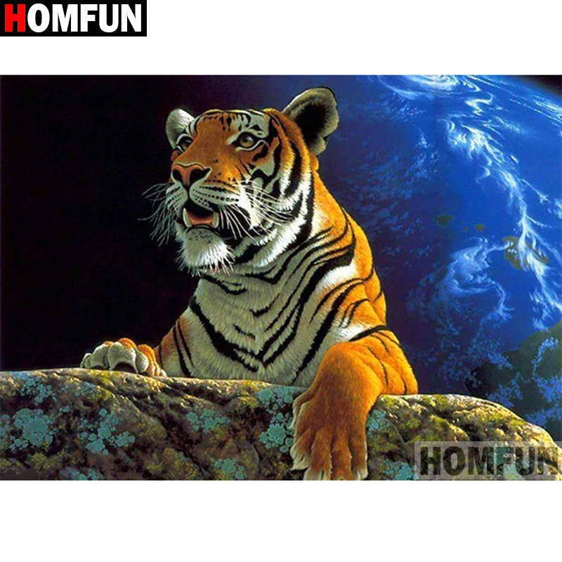 Набор для алмазной вышивки Тигр HOMFUN картина из квадратных и круглых страз 5D
