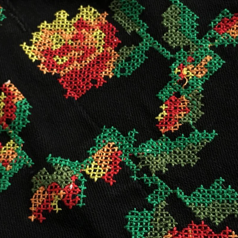 Женские Эластичные Обтягивающие джинсы с высокой талией и вышитыми розами