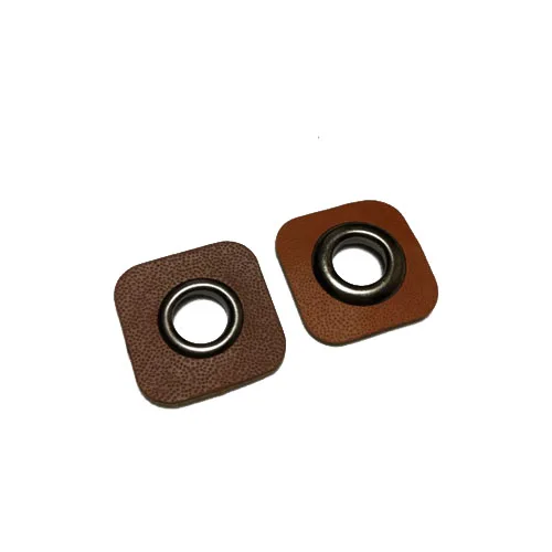 Brown mix 30 шт./партия 22 мм квадратная коричневая искусственная кожа пришить на значки патч этикетки+ Внутренние 8 мм Металлические медные кольца люверсы - Цвет: Brown mix