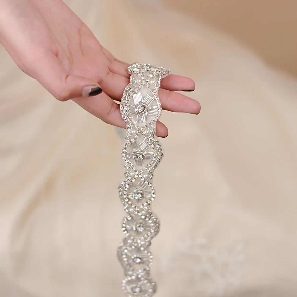 

TRiXY S368 Silver Indian Lace Wedding Belts Pearl Belts Amazing Crystal Beading Bridal Belt Bridal Sash Wedding Dress Belt