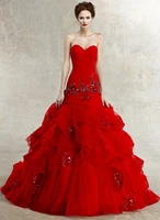 vestidos de novia 2018 new ball gown beading applique organza ruffles red bridal gown custom made mother of the bride dresses
