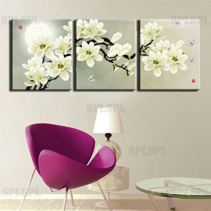 Современная абстрактная настенная декорация, уникальное цветочное искусство, масляная живопись на 3 холстах без рамки для гостиной дома.