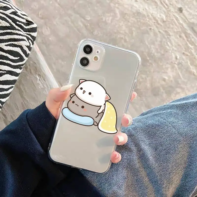 

Jemy Peach Cat Cartoon Phone Case Transparent soft For iphone 5 5s 5c se 6 6s 7 8 11 12 plus mini x xs xr pro max
