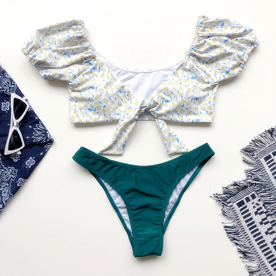 Сексуальное бикини с коротким рукавом 2020 купальник женские стринги комплект
