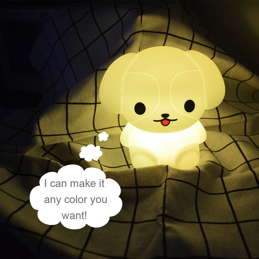 

Dog Night Light Touch Sensor RGB LED Cartoon Silicone Puppy Lamp Battery Powered Children Kids Baby Bedroom Bedside Lamp Gift