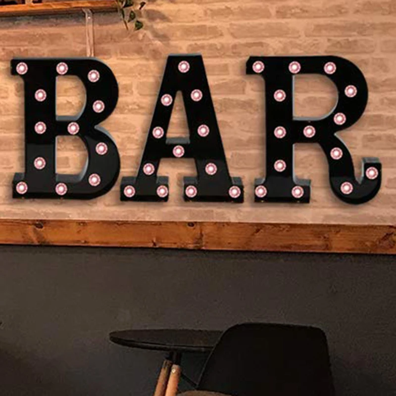 Черный бар Marquee буквы с светильник s вверх знаки дистанционное управление