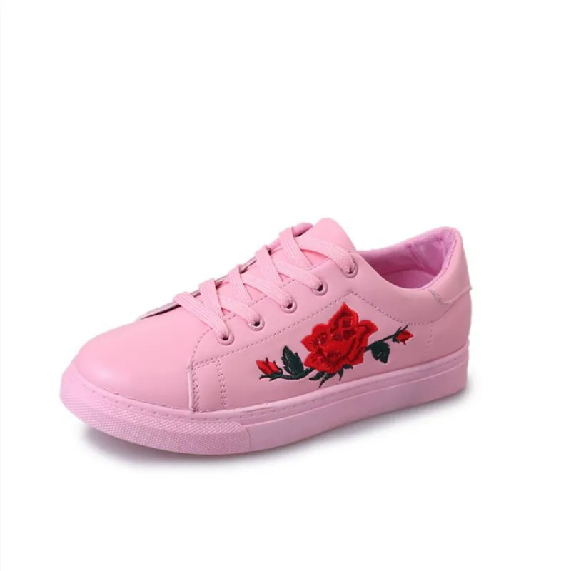 Тканевая обувь с вышивкой Женская Белая Белые кроссовки на плоской подошве