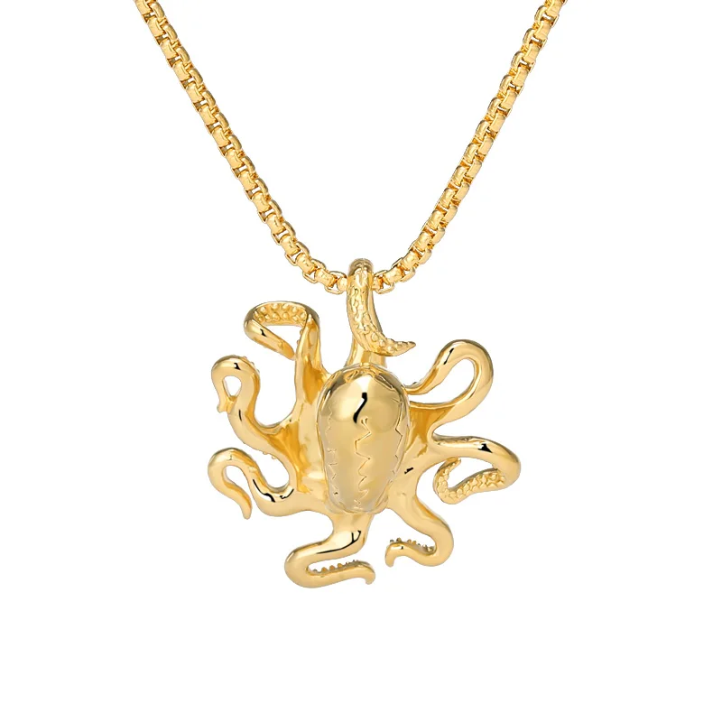 Gold Necklace BFF готическое ювелирное ожерелье с осьминогом для мужчин и женщин, подвеска в виде рыбы, Золотая Длинная цепочка, Панк чокер,, Collares De Moda - Окраска металла: Gold Necklace