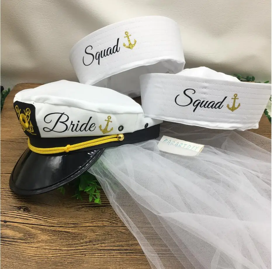 Sombreros de despedida de soltera náuticos personalizados, sombreros de la novia del capitán lets get nauti, sailor bride squad, sombreros de dama de honor