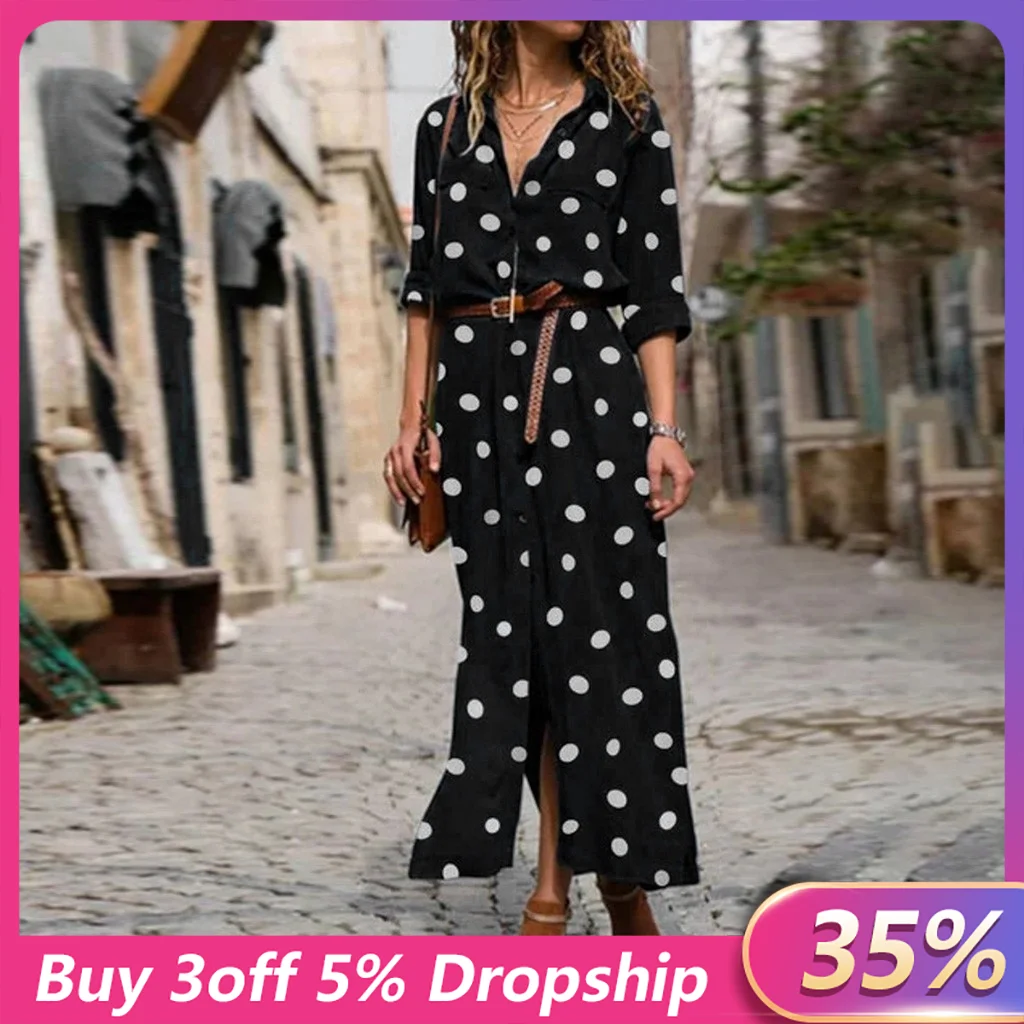 Модное женское платье в горошек с высоким разрезом летнее сексуальное пляжное