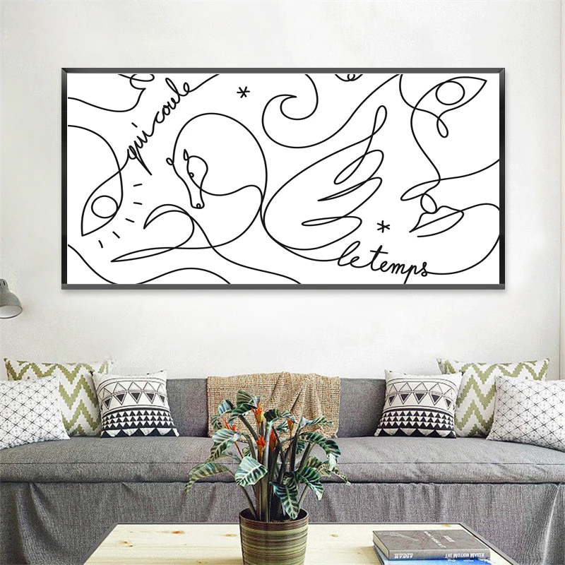 Минималистичный рисунок линии Черно белое произведение искусства в