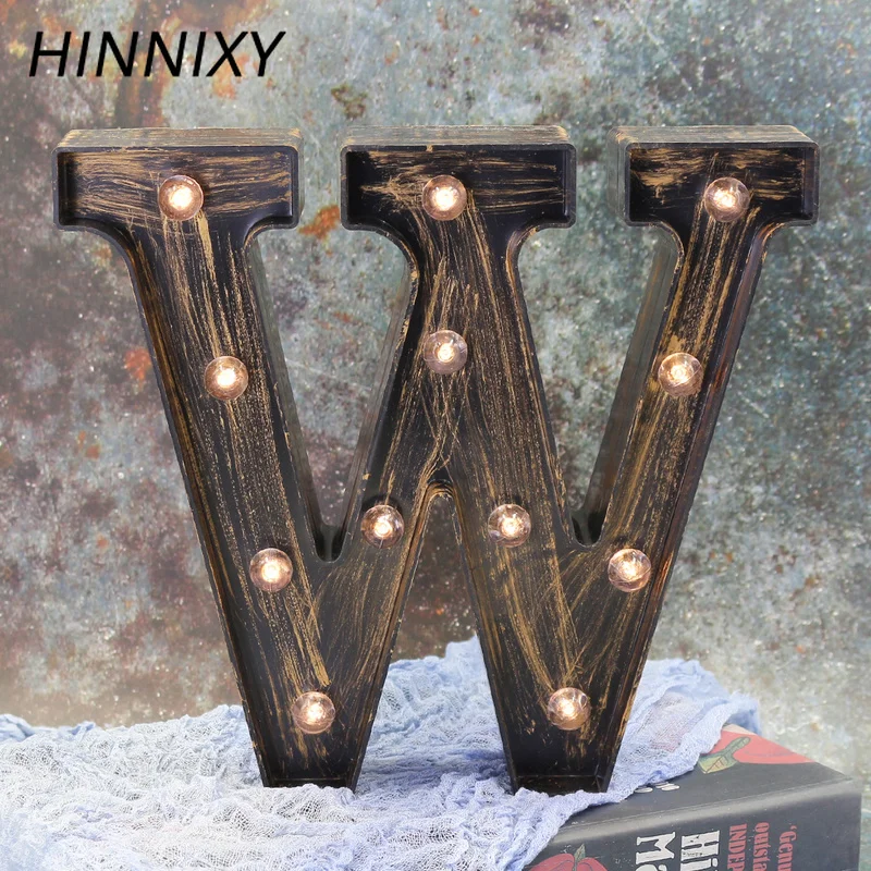 Hinnixy 26 буквенный светильник Промышленный стиль светодиодный ночник 3D Алфавит лампа батарея кафе бар праздничный светильник ing Рождественское украшение