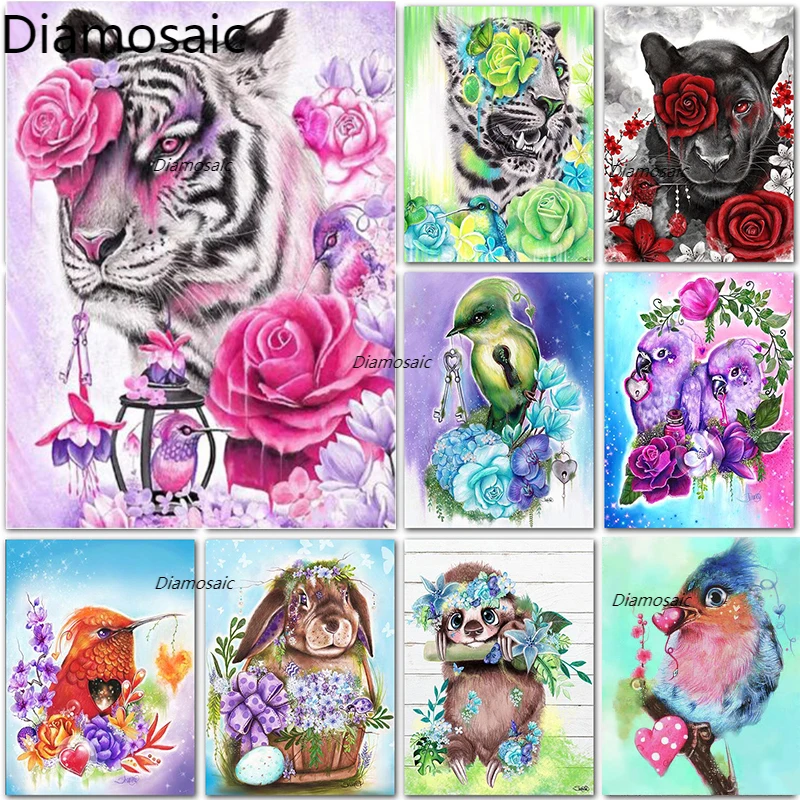 

Алмазная 5D картина, цветок, тигр, птица, круглая, квадратная, алмазная вышивка стразы, набор для мозаики с животными, украшение для дома